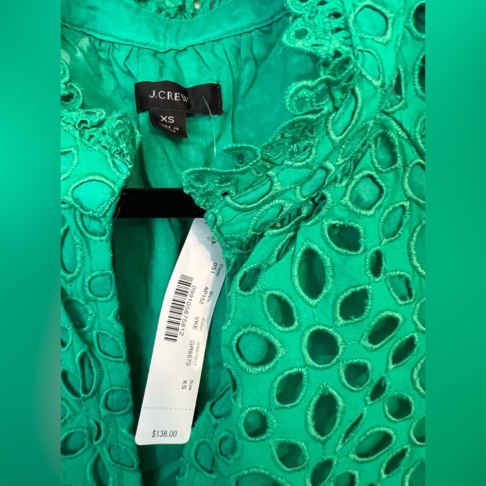 NWT J. Crew Green Eyelet Lace Tiered Long Sleeve Dress Size XS - Picture 5 of 5